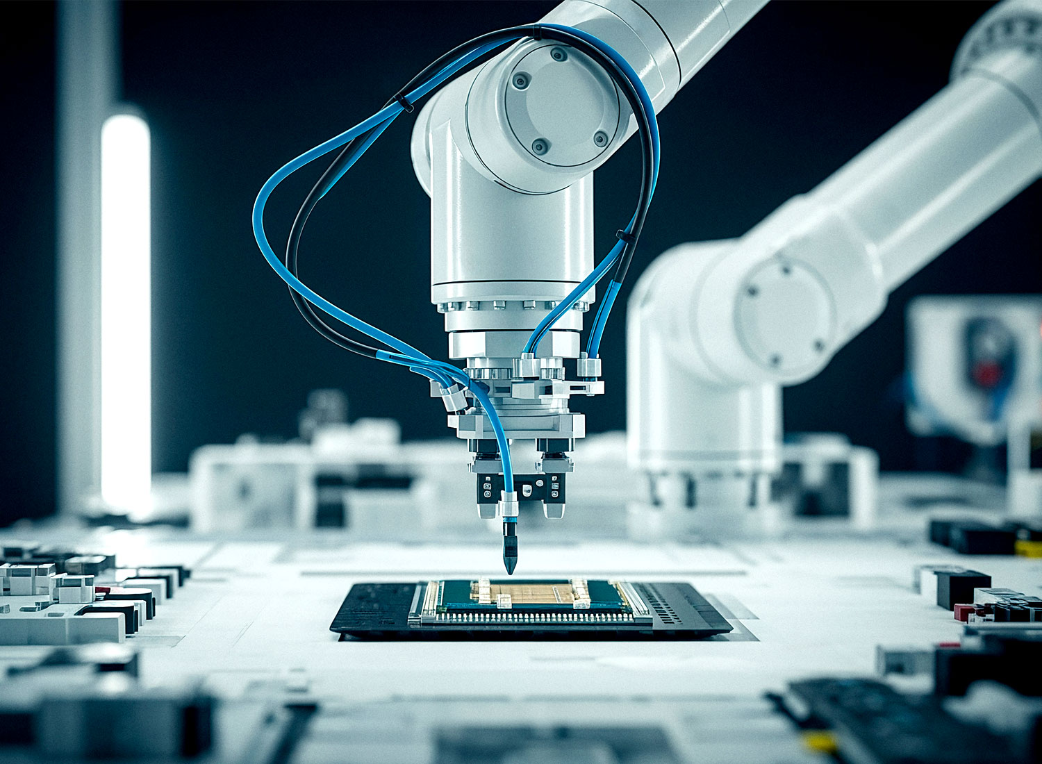 robotic-arm-placing-chip-circuit-board